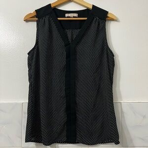 Banana Republic 6 Black V-Neck Polka Dot Chic Preppy Office Classic Top Blouse